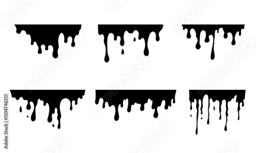 Melted chocolate or slime drips. Abstract vector silhouette. Honey, blood or sauce blobs set