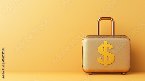 Luxury Golden Suitcase with Dollar Sign Symbolizes Wealth and Fortune