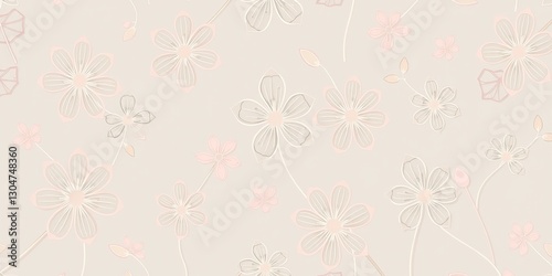 Pastel Floral Line Art Pattern - Minimalist Design