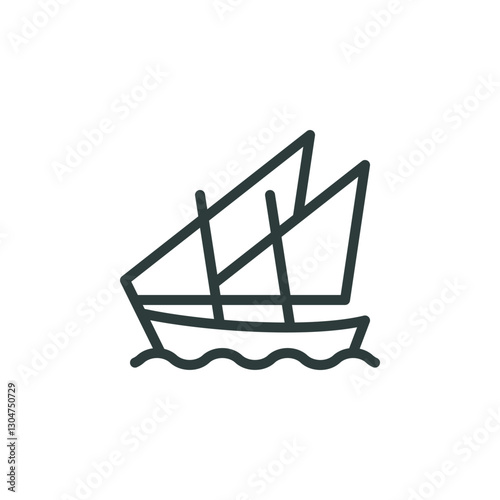 Dhow boat old arabic sailboat merchant ship outline icon. Line sign creeks and canals, sailing vessel. Vector isolated pictogram for web and app on white background editable stroke.