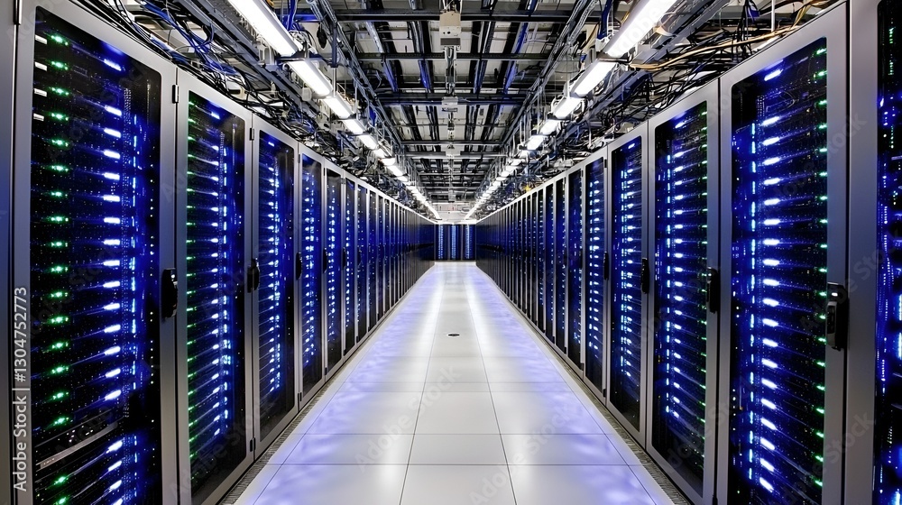 Obraz premium Server racks, data center, technology, infrastructure, futuristic