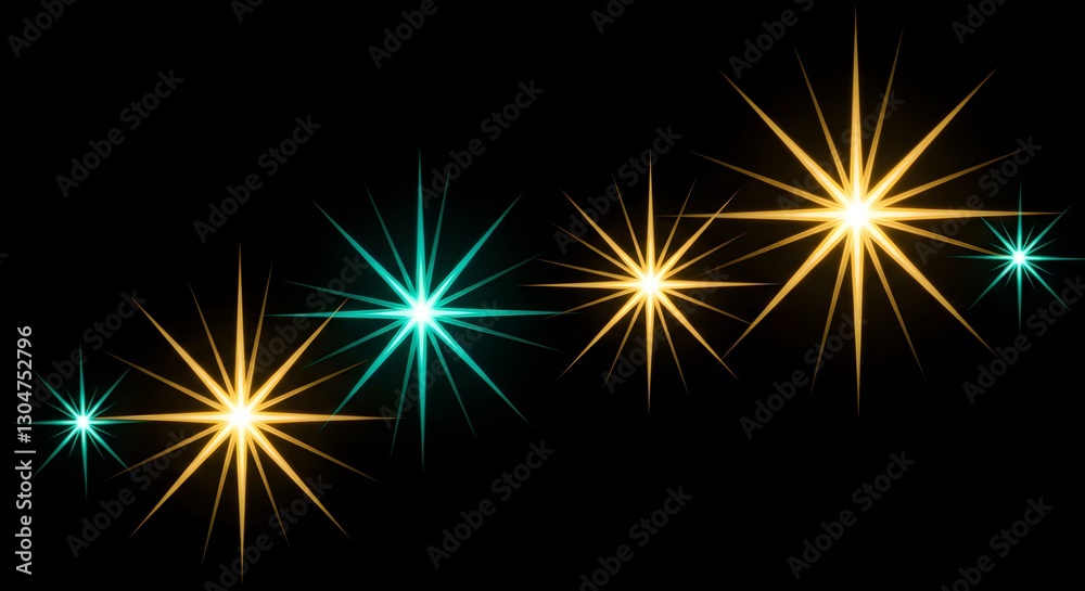Sparkling Stars Bursting with Light on a Dark Background Sparkling Stars Bursting with Light on a Dark Background