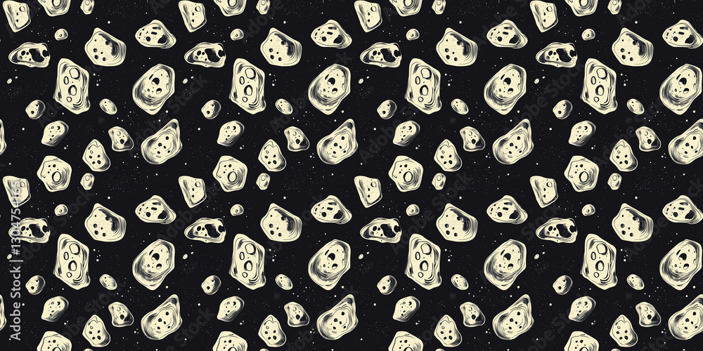 Exploration of seamless asteroid patterns on a dark cosmic background during a stellar design project. Pattern Asteroid Exploration of seamless asteroid patterns on a dark cosmic background during a stellar design project. Pattern Asteroid