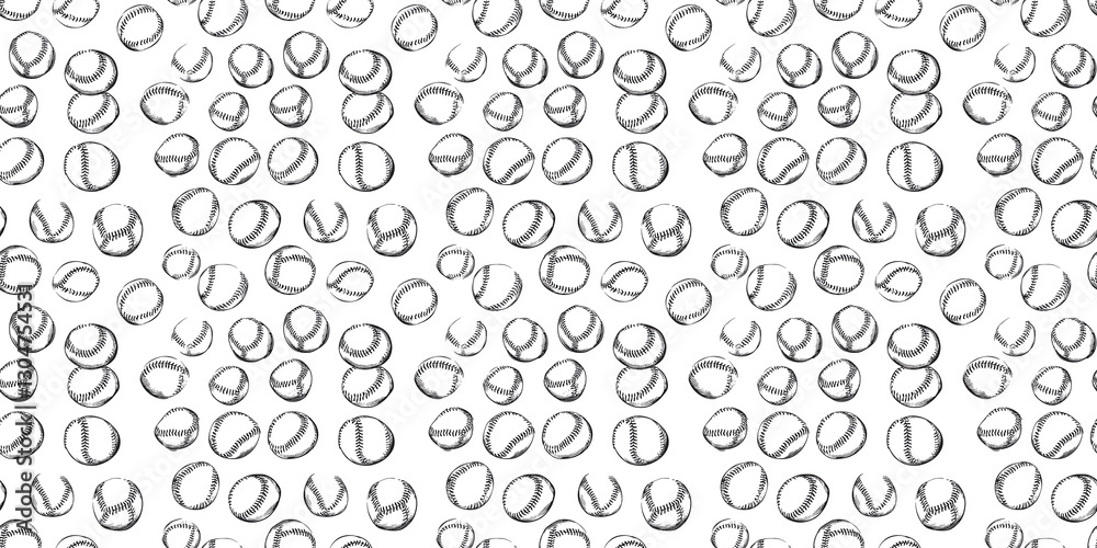 Seamless pattern design featuring baseballs in various orientations and placements across a white background. Pattern Baseball Seamless pattern design featuring baseballs in various orientations and placements across a white background. Pattern Baseball