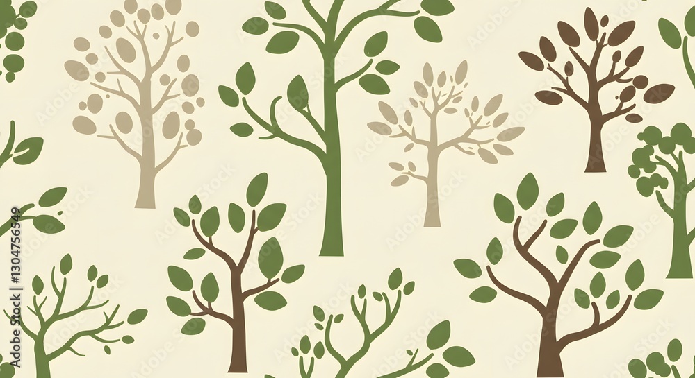 Fototapeta premium Stylized Trees Pattern Wallpaper with Green and Brown Tones