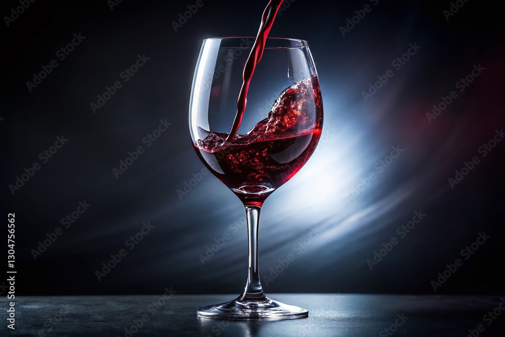 Naklejka premium Silhouette of Red Wine Pouring into Elegant Glass - Dark Background