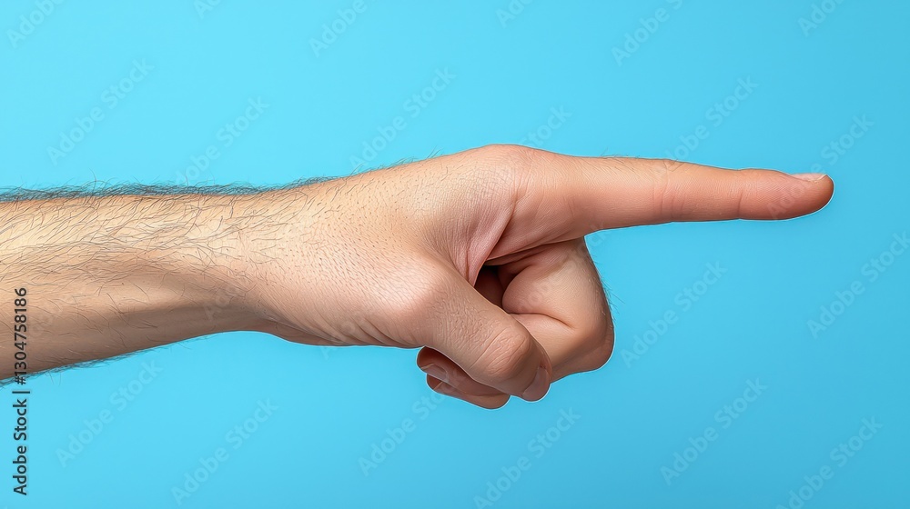 Hand pointing right on a blue background. Possible use Stock photo for direction, presentation, or instruction Hand pointing right on a blue background. Possible use Stock photo for direction, presentation, or instruction