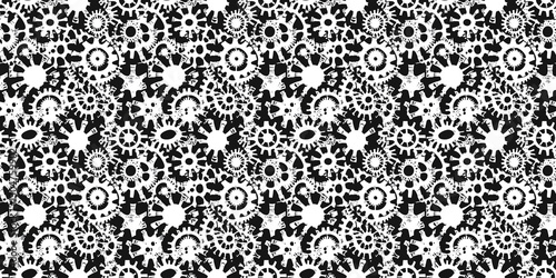 Seamless black and white gear pattern creating a unique textured background for various design applications. pattern gear