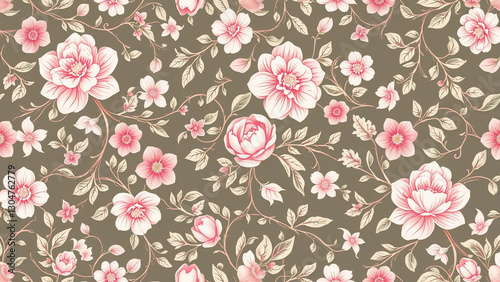 Wallpaper Mural A neutral gray and pink floral pattern with soft colors, ideal for minimalist designs. Great for backgrounds, frames, and elegant presentations. Torontodigital.ca