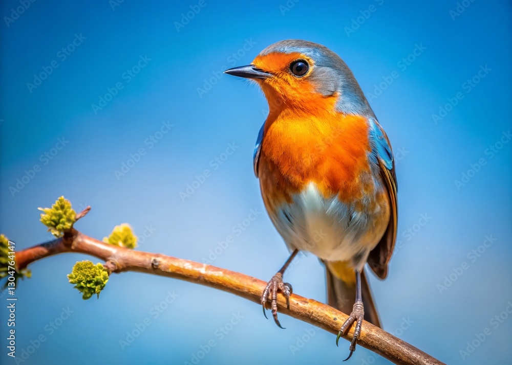 Fototapeta premium Solitary Bird on Branch, Clear Sky - Peaceful Nature Stock Photo
