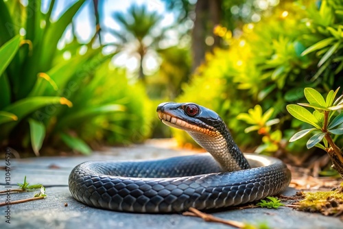Southern Black Racer Snake in St. Augustine Florida Garden Driveway photo