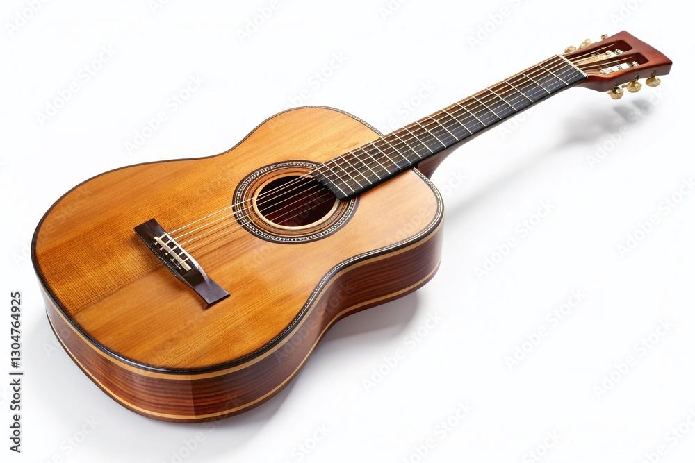 Fototapeta premium Spanish Acoustic Guitar, Isolated on White Background - High-Resolution Stock Photo