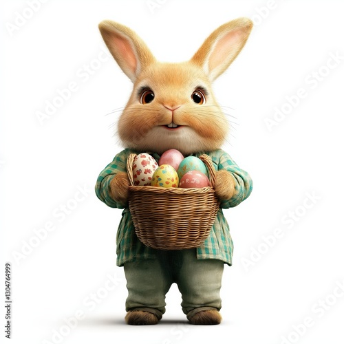 Adorable Easter Bunny with a Wicker Basket of Eggs