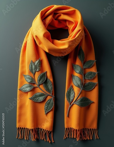 Scarf Featuring Embroidered Leaves