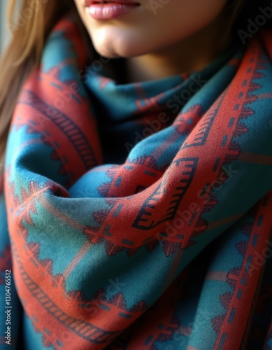 Close-Up of Scarf Featuring Geometric Print