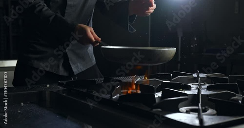 Slow Motion Chef Stir-Frying Colorful Vegetables Over Open Flame – Dynamic Kitchen Scene with Fresh Ingredients Tossed in Hot Pan and High Heat Cooking Action