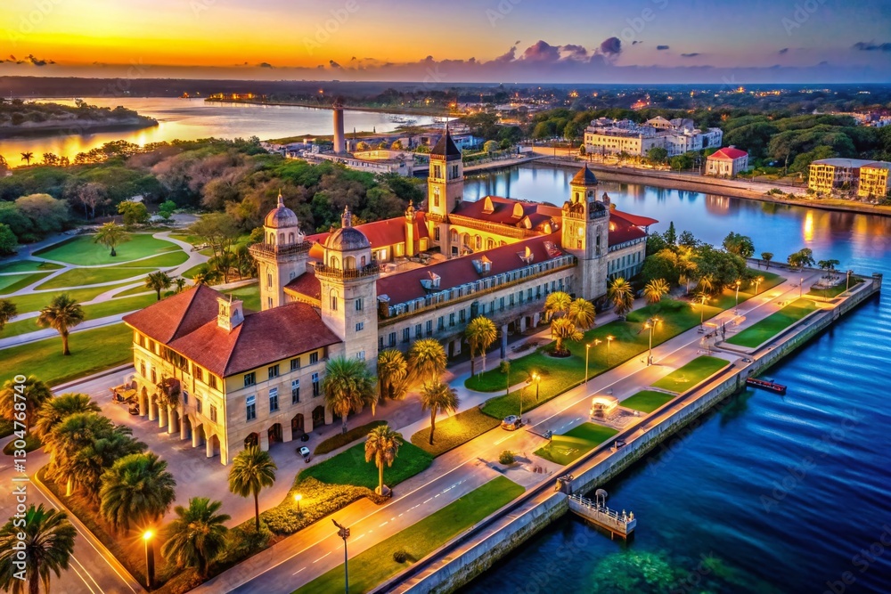 Obraz premium St. Augustine Lightner Museum Aerial: Spanish Renaissance Revival Architecture & Matanzas River