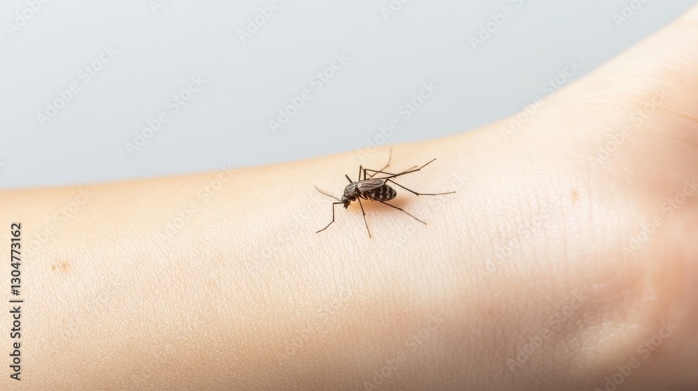 Obraz premium Close-up of a girl's arm with red mosquito bite bumps, showing allergic skin reaction and irritation caused by insect bites during summer outdoor activities