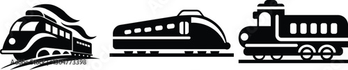 Train icon set.Railway Transport Silhouette Icon.rain with smoke symbol icon, old locomotive silhouette.subway flat icon for transportation apps and websites.Passenger and freight transport set of wag