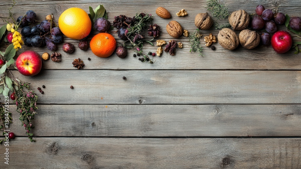 Naklejka premium Autumn Harvest Bounty on Rustic Wood