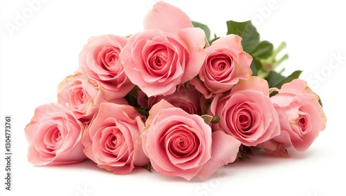 Pink Roses Bouquet on White Background