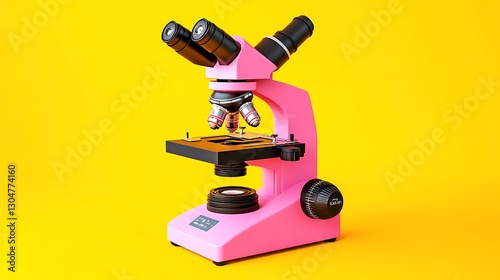 Stylish pink microscope with a sleek modern design on a sunset yellow background