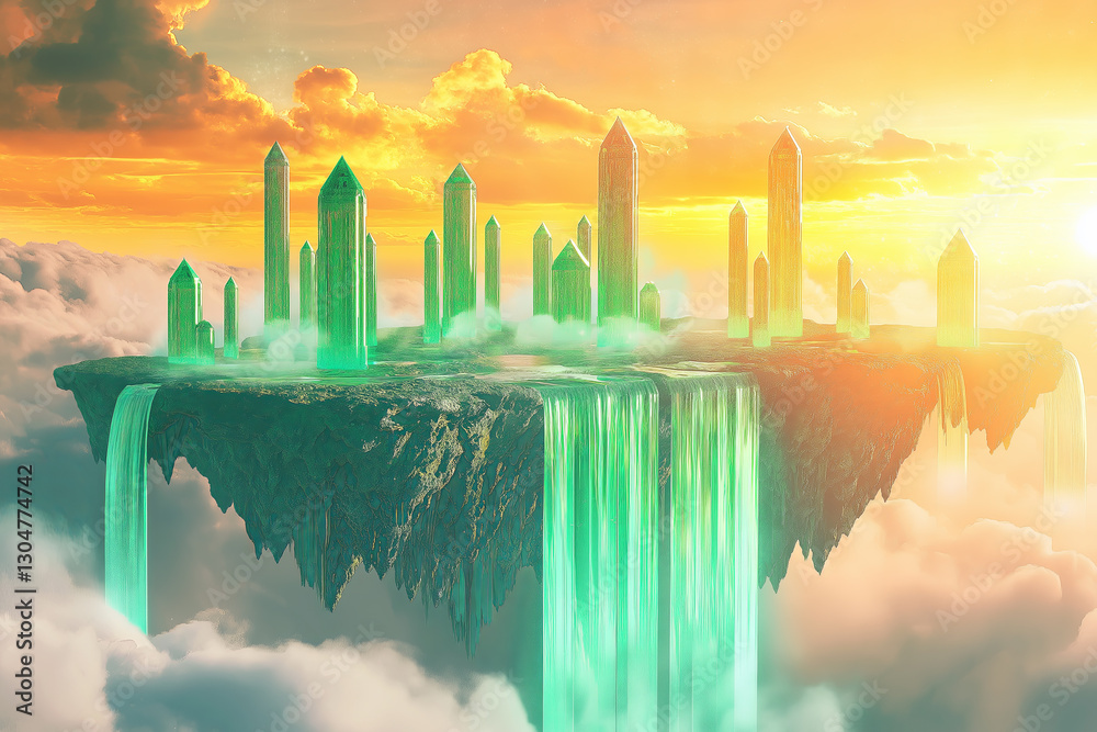 Waterfalls, Dragons, and Phoenixes in a Magical Sky
