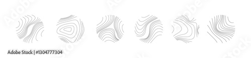 Set of rings of topographic contour lines map or wood ring texture. Tree ring or line topography map design for logo. Vector.