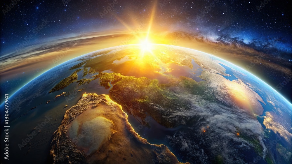 Fototapeta premium Sunrise Earth Panoramic Space View - Stunning Planet Photography