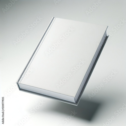 Blank White Hardcover Book Floating in Mid-Air