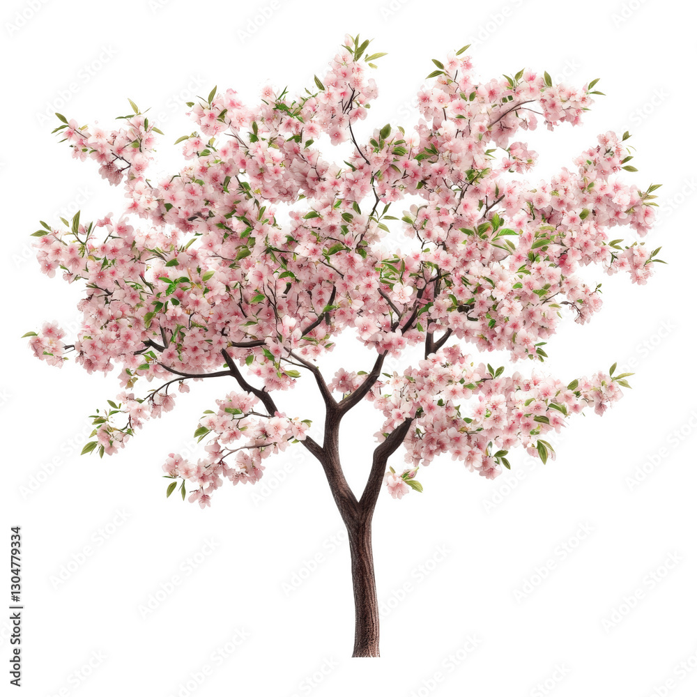 Blossoming Cherry Tree: An exquisite blossoming cherry tree, awash with delicate pink flowers and lush green leaves, its branches reaching gracefully against the sky. Blossoming Cherry Tree: An exquisite blossoming cherry tree, awash with delicate pink flowers and lush green leaves, its branches reaching gracefully against the sky.