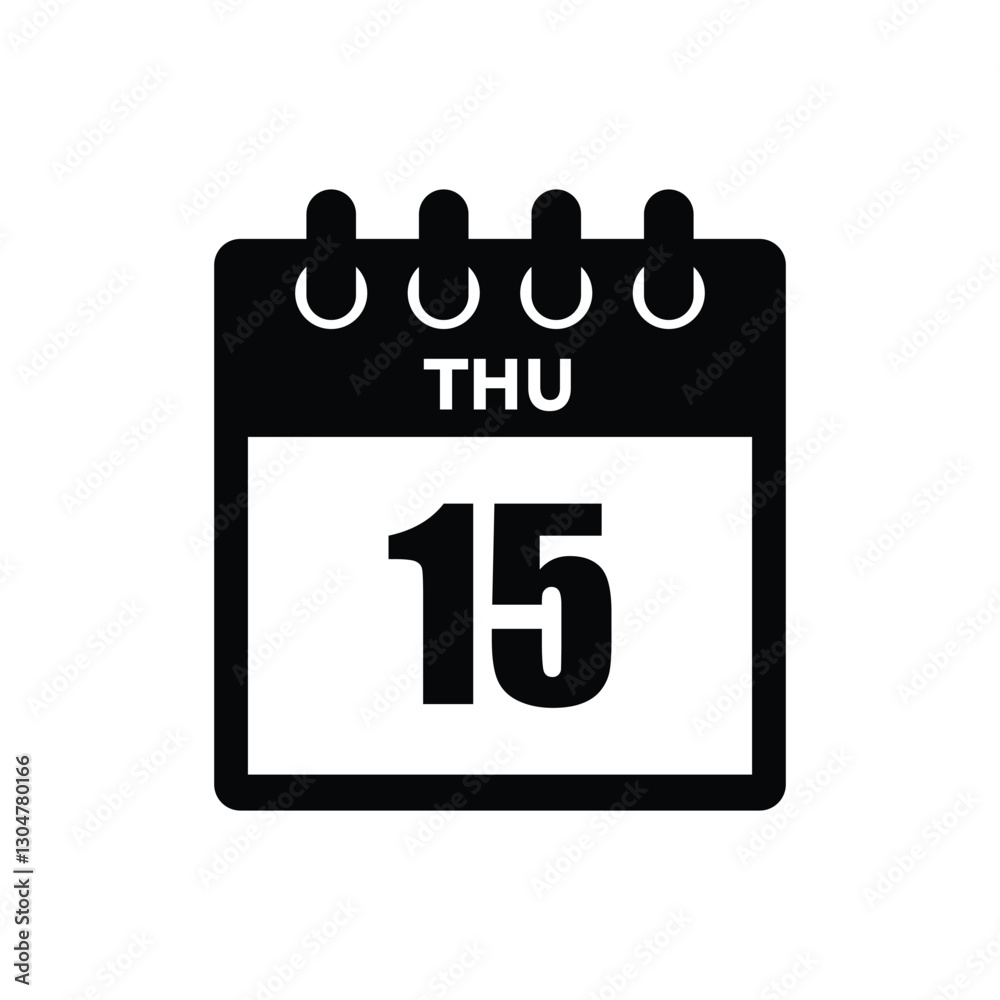 calender icon, 15 thursday icon with white background calender icon, 15 thursday icon with white background