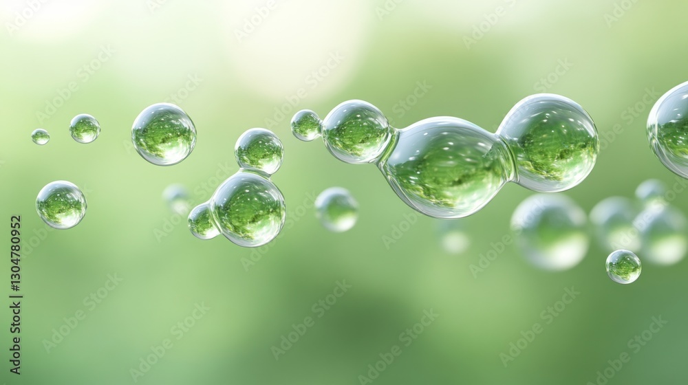 Bubbles represent green hydrogen in a natural setting, emphasizing the clean and sustainable energy potential of hydrogen technology and its benefits