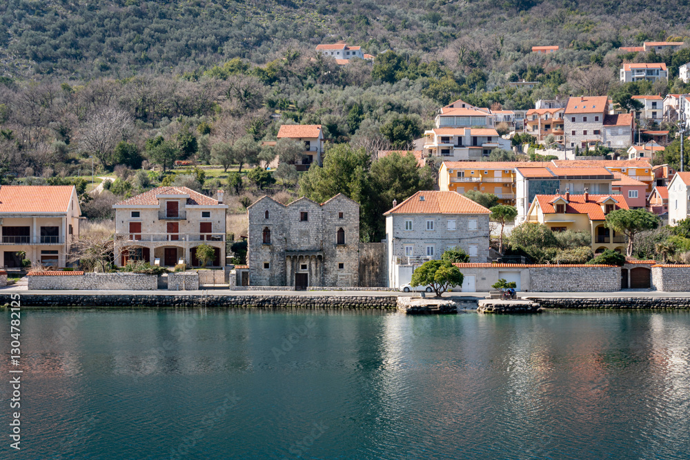 Fototapeta premium View of a small town in Kotor bay, Montenegro