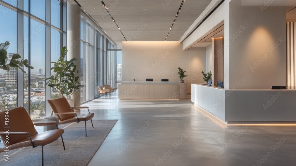 Fototapeta premium Modern office lobby with city views