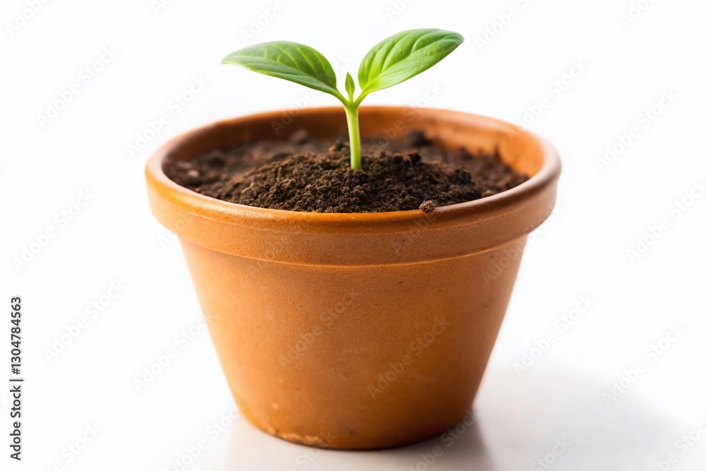 Sustainable Gardening: Young Plant in Biodegradable Pot on White Sustainable Gardening: Young Plant in Biodegradable Pot on White