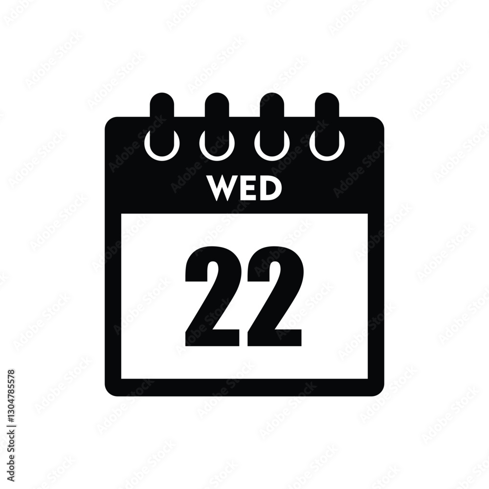 calender icon, 22 wednesday icon with white background calender icon, 22 wednesday icon with white background