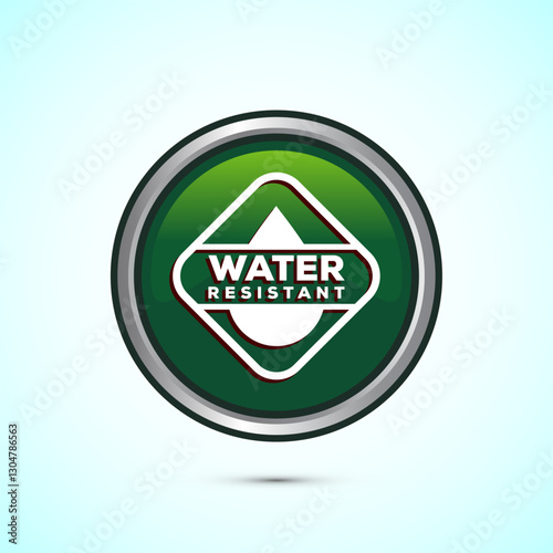 Water resistant icon design illustration, Waterproof sign, liquid proof protection. Green color round button design
