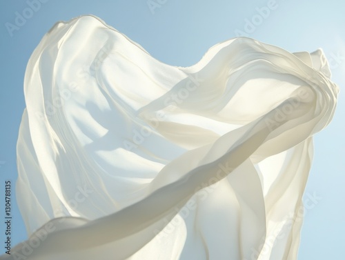 A white fabric is blowing in the wind