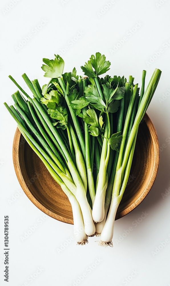 Fresh herbs in bowl, white background Fresh herbs in bowl, white background
