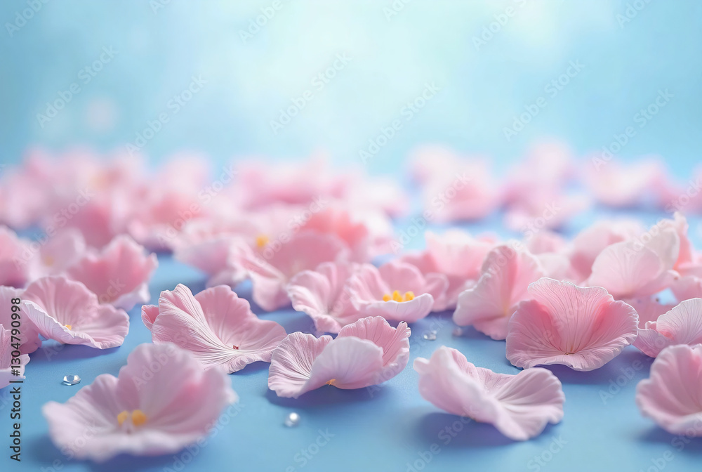 Obraz premium Pink petals on blue background, background material.