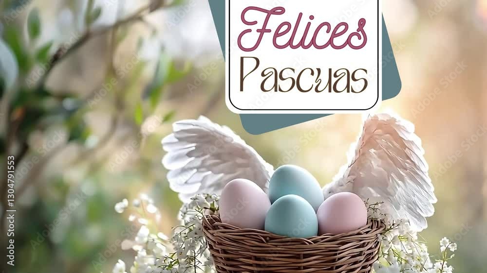 Felices Pascuas tarjeta con huevo de pascua en la canasta de pascua