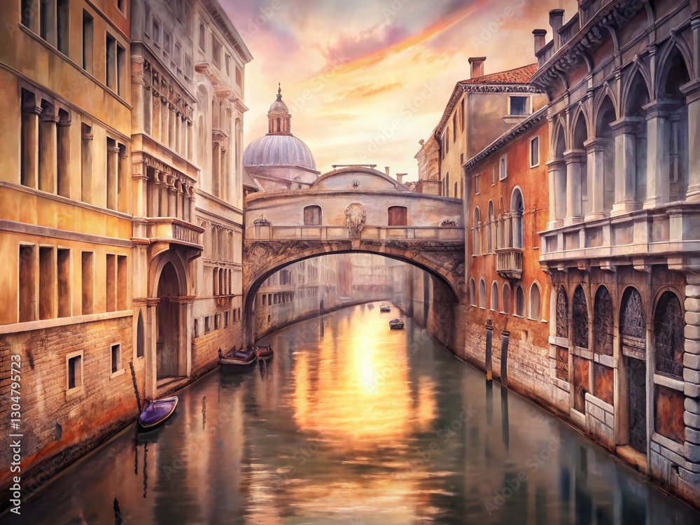 Naklejka premium Venice Bridge of Sighs Calm Water Early Morning Sunrise Stock Photo