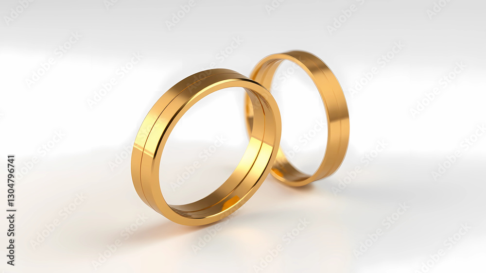 Two elegantly crafted gold rings sit gracefully side by side, their polished surfaces gleaming in a soft, diffused light that illuminates their smooth contours. The rings feature a sleek design with s Two elegantly crafted gold rings sit gracefully side by side, their polished surfaces gleaming in a soft, diffused light that illuminates their smooth contours. The rings feature a sleek design with s
