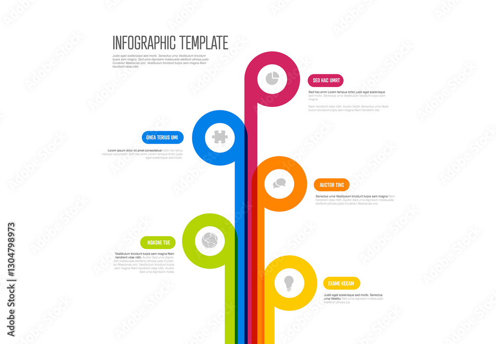 Simple multipurpose infographic template with five items icons description and thick line diagram