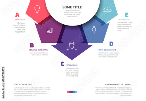 Obraz na płótnie Infographic template with five red purple blue color arrow element options on top fan infochart cheme diagram w salonie