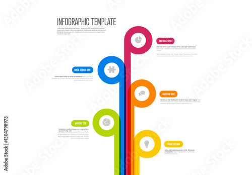 Obraz na płótnie Simple multipurpose infographic template with five items icons description and thick line diagram w salonie