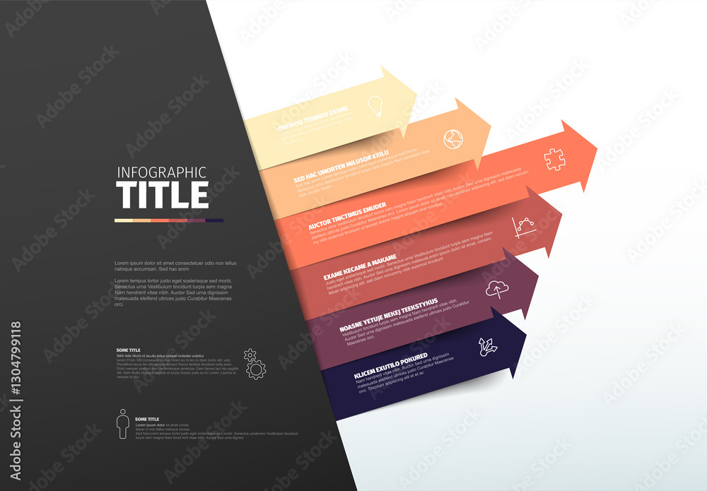 Colorful Diagonal Infographic Design template with six stripe arrows elements