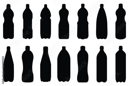Plastic bottle icon, vector set silhouette. Black water bottles type illustration. Plastic bottle black and white icon vector design. PET Bottle, Plastic Icon Vector Design vector Illustration. 