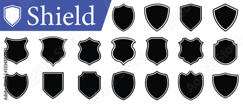 Shield icon vector set. Shield icon. Black knight award contours and linear signs.  Heraldic shield set. Vector illustration.